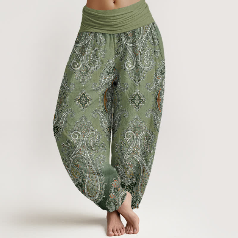 Buddha Stones Cotton Vintage Paisley Mosaic Pattern Women's Elastic Waist Harem Pants - OliveDrab - US16,UK/AU20,EU48 (3XL) - image 5