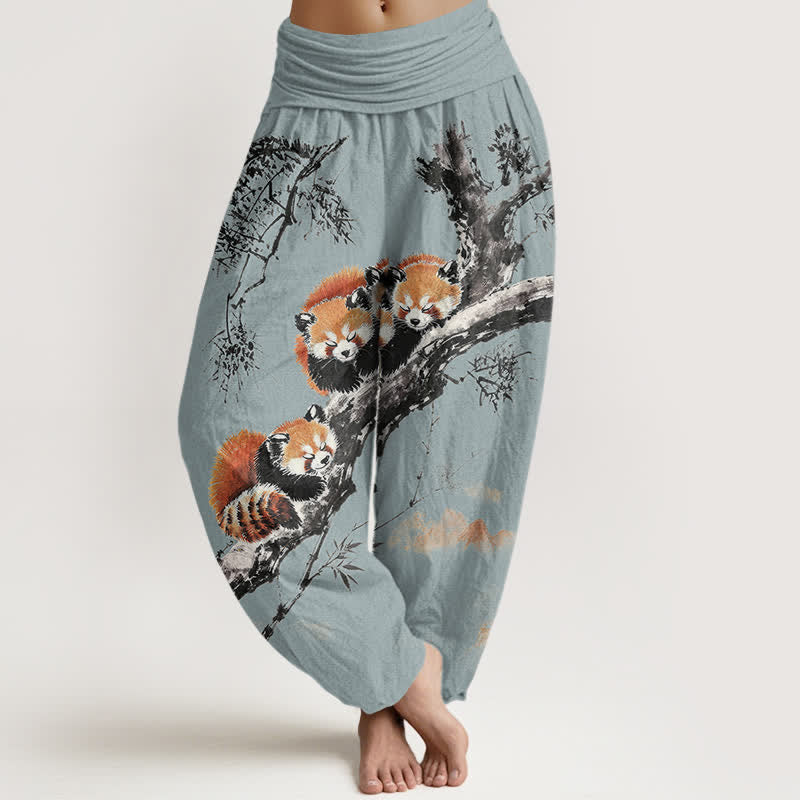Buddha Stones Cotton Ink Bamboo Red Panda Pattern Women's Elastic Waist Harem Pants - PowderBlue - US16,UK/AU20,EU48 (3XL) - image 8