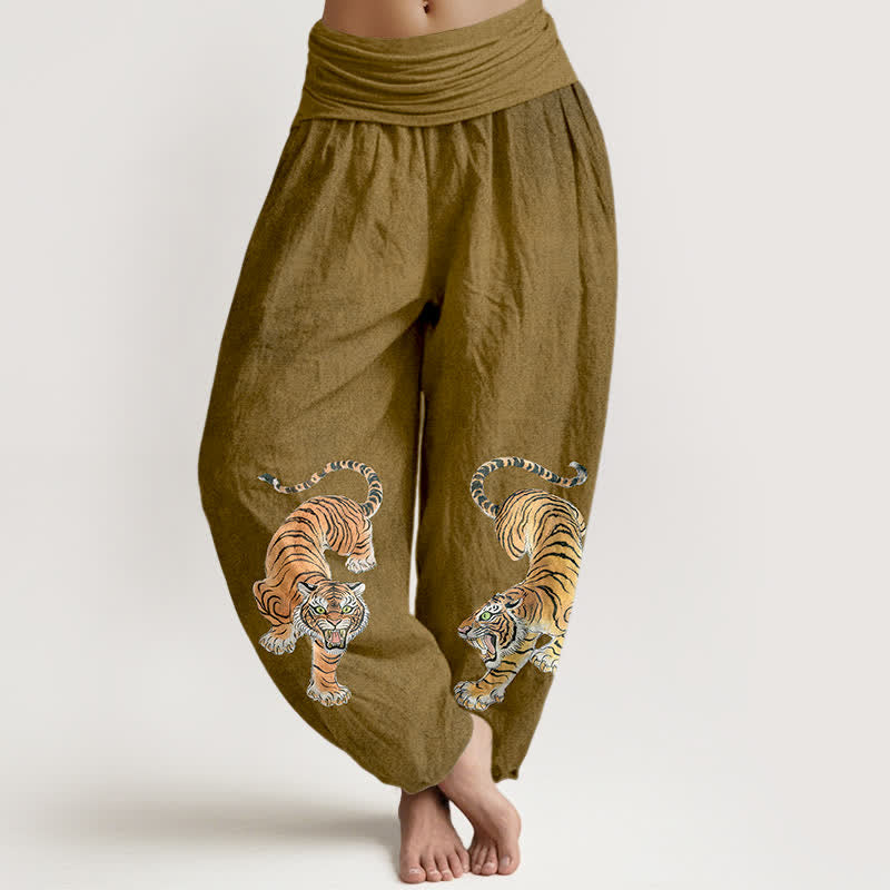 Buddha Stones Cotton Majestic Tiger Pattern Women's Elastic Waist Harem Pants - DarkGoldenrod - US16,UK/AU20,EU48 (3XL) - image 8