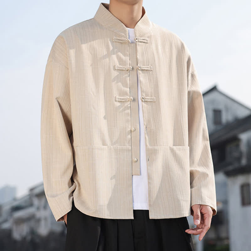 Buddha Stones Fall Winter Tang Style Casual Frog Button Solid Men's Jacket With Pockets - AntiqueWhite - US/UK/AU46,EU56 (5XL) - image 12