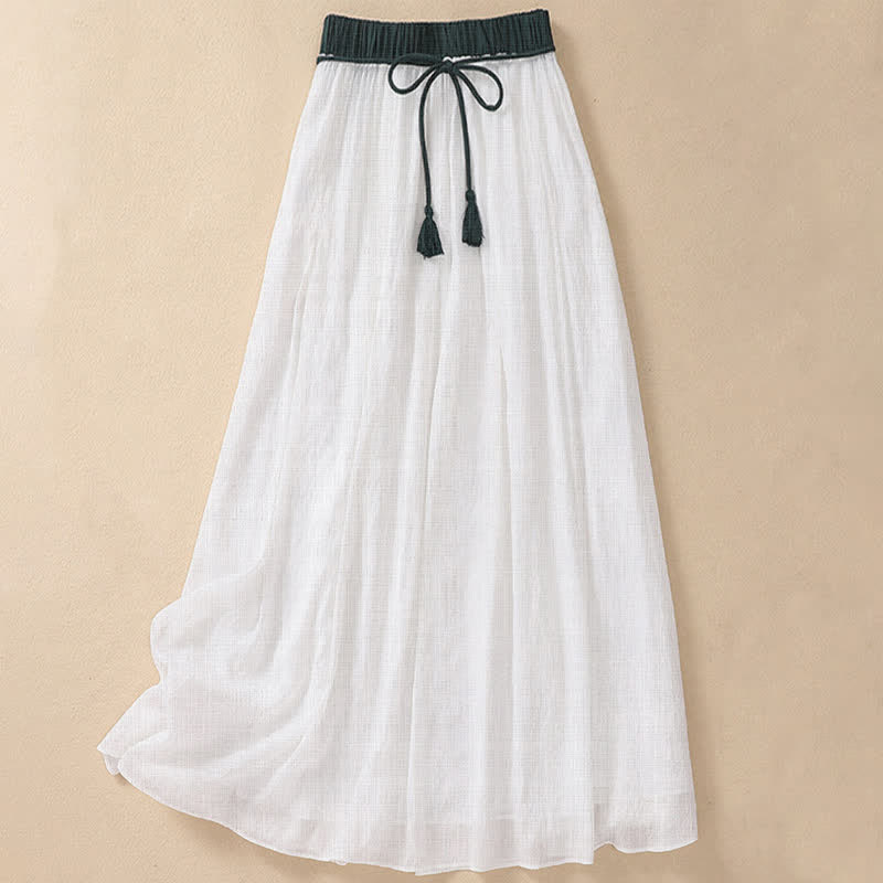 Buddha Stones Casual Contrasting Color Pleated Lace-Up Design Women's 7-8 Length Skirt - White - US8-10,UK/AU12-14,EU40-42 (2XL) - image 10