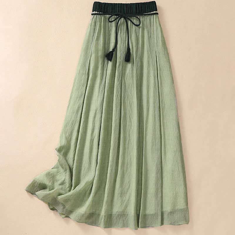 Buddha Stones Casual Contrasting Color Pleated Lace-Up Design Women's 7-8 Length Skirt - LightGreen - US8-10,UK/AU12-14,EU40-42 (2XL) - image 22