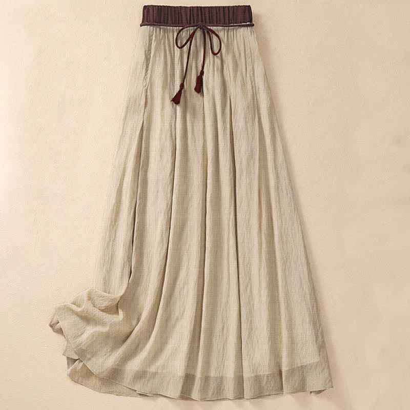 Buddha Stones Casual Contrasting Color Pleated Lace-Up Design Women's 7-8 Length Skirt - PaleGoldenrod - US8-10,UK/AU12-14,EU40-42 (2XL) - image 0