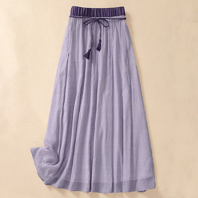 Buddha Stones Casual Contrasting Color Pleated Lace-Up Design Women's 7-8 Length Skirt - Plum - US8-10,UK/AU12-14,EU40-42 (2XL) - image 16
