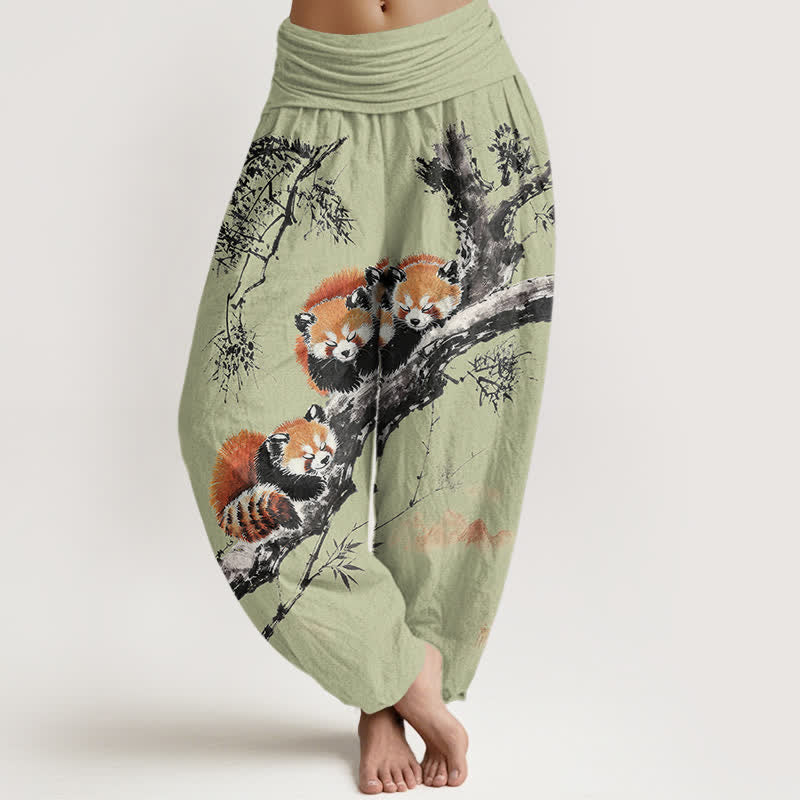 Buddha Stones Cotton Ink Bamboo Red Panda Pattern Women's Elastic Waist Harem Pants - PaleGreen - US16,UK/AU20,EU48 (3XL) - image 5