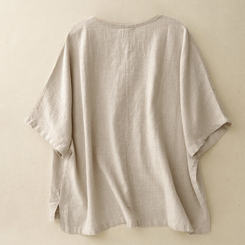 Buddha Stones Casual Plain Women's Crew Neck Design Loose Half Sleeve T-shirt - image 1