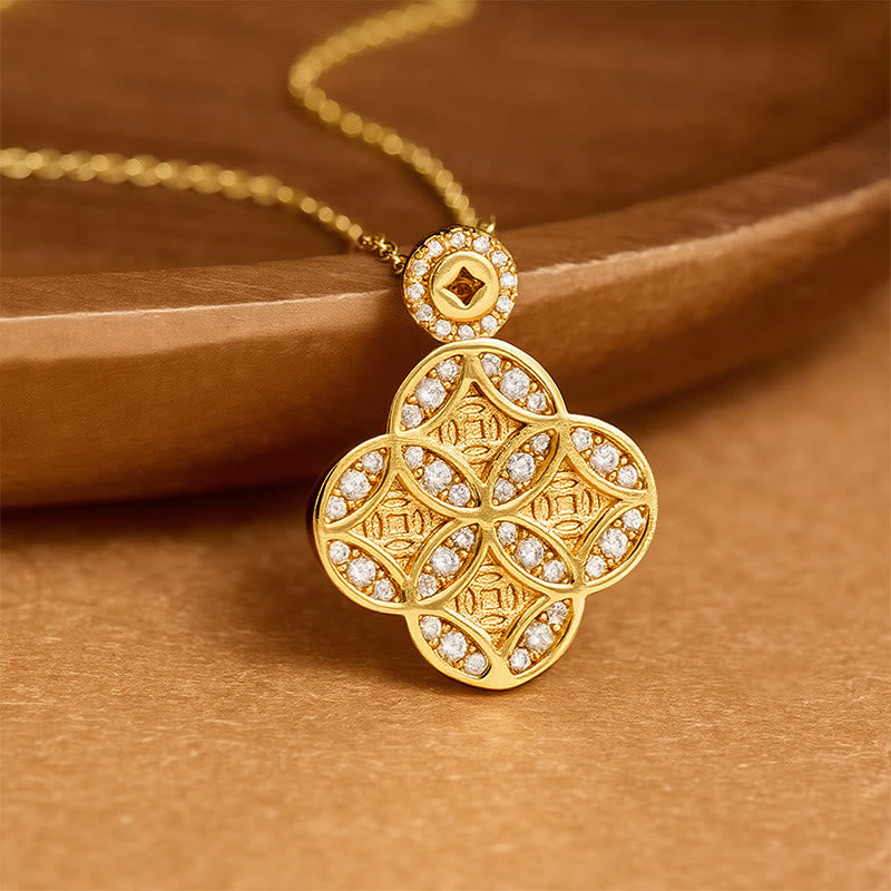 FREE Today: Luck and Prosperity Copper Chinese Coin Four Leaf Clover Necklace - image 1
