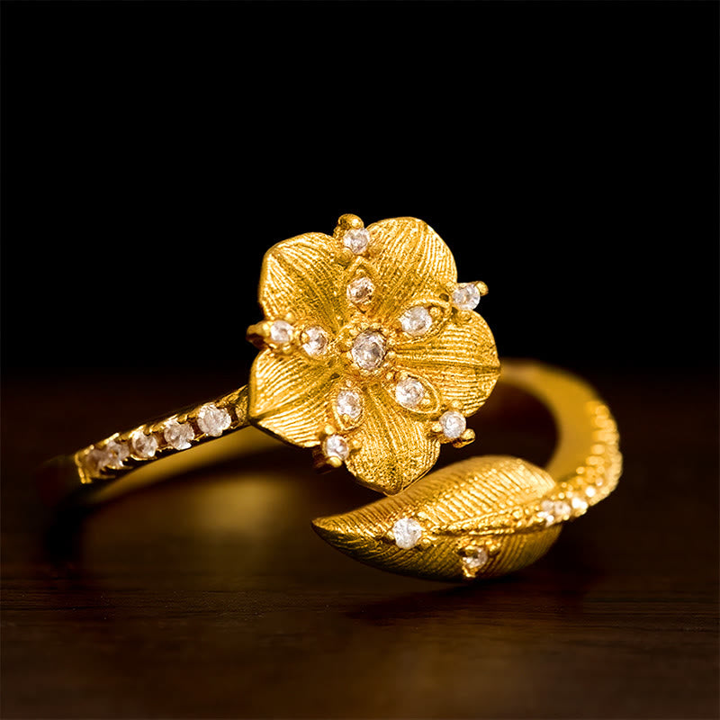 FREE Today: Self Care and Healing Golden Camellia Blossom Alloy Open Ring - Approx. 15.8-18.4mm (US 5-US 8) - image 0