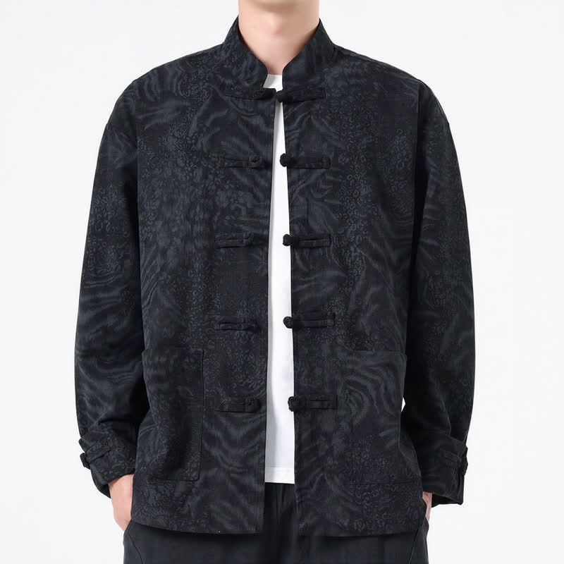 Buddha Stones Fall Winter Retro Tang Style Patch Pocket Abstract Corduroy Men's Jackets With Pocket - Black - US/UK/AU46,EU56 (5XL) - image 8