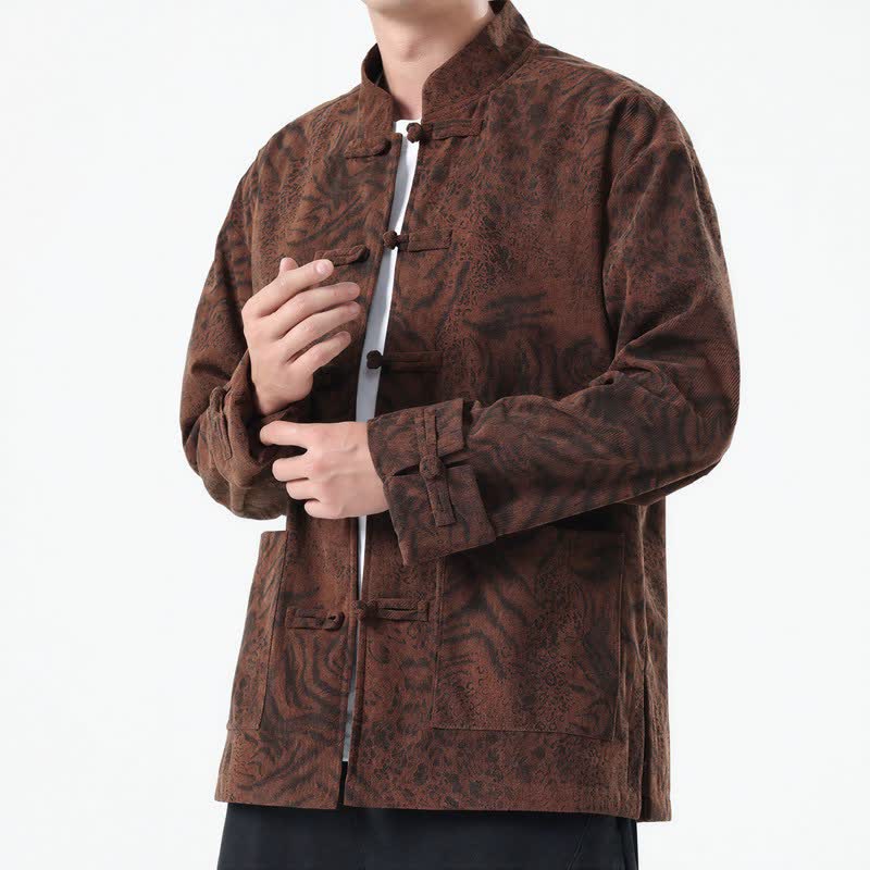 Buddha Stones Fall Winter Retro Tang Style Patch Pocket Abstract Corduroy Men's Jackets With Pocket - SaddleBrown - US/UK/AU46,EU56 (5XL) - image 0