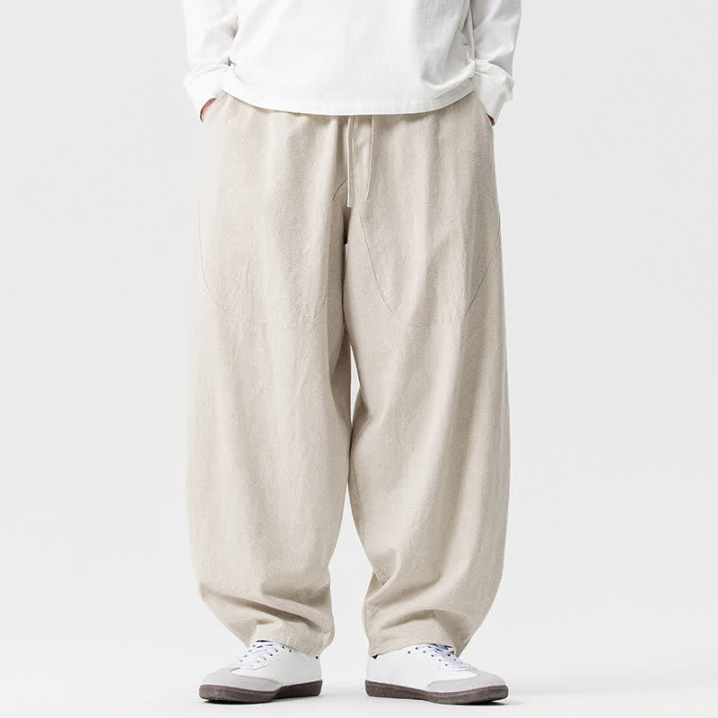 Buddha Stones Spring Summer Casual Drawstring Solid Cotton Ankle Pants Men's Harem Pants With Pockets - Beige - US/UK/AU46,EU56 (5XL) - image 6