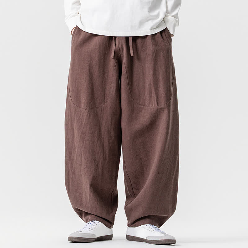 Buddha Stones Spring Summer Casual Drawstring Solid Cotton Ankle Pants Men's Harem Pants With Pockets - Sienna - US/UK/AU46,EU56 (5XL) - image 0
