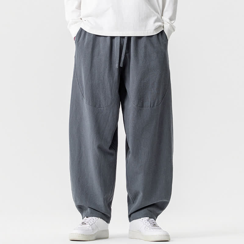 Buddha Stones Spring Summer Casual Drawstring Solid Cotton Ankle Pants Men's Harem Pants With Pockets - SlateGray - US/UK/AU46,EU56 (5XL) - image 21