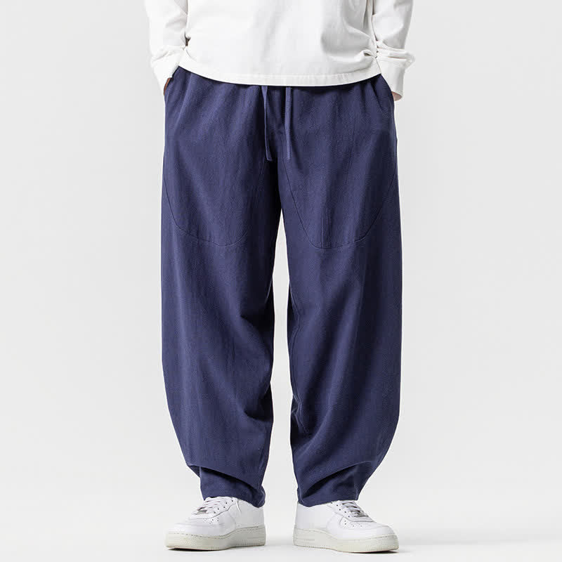 Buddha Stones Spring Summer Casual Drawstring Solid Cotton Ankle Pants Men's Harem Pants With Pockets - Navy - US/UK/AU46,EU56 (5XL) - image 27