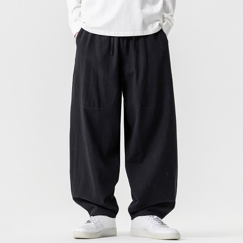 Buddha Stones Spring Summer Casual Drawstring Solid Cotton Ankle Pants Men's Harem Pants With Pockets - Black - US/UK/AU46,EU56 (5XL) - image 12