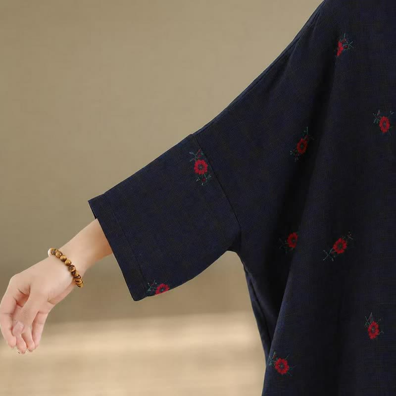 Buddha Stones Spring Summer Tang Style Vintage Mandarin Collar Floral Women's Long Sleeve Dresses With Pockets - image 6