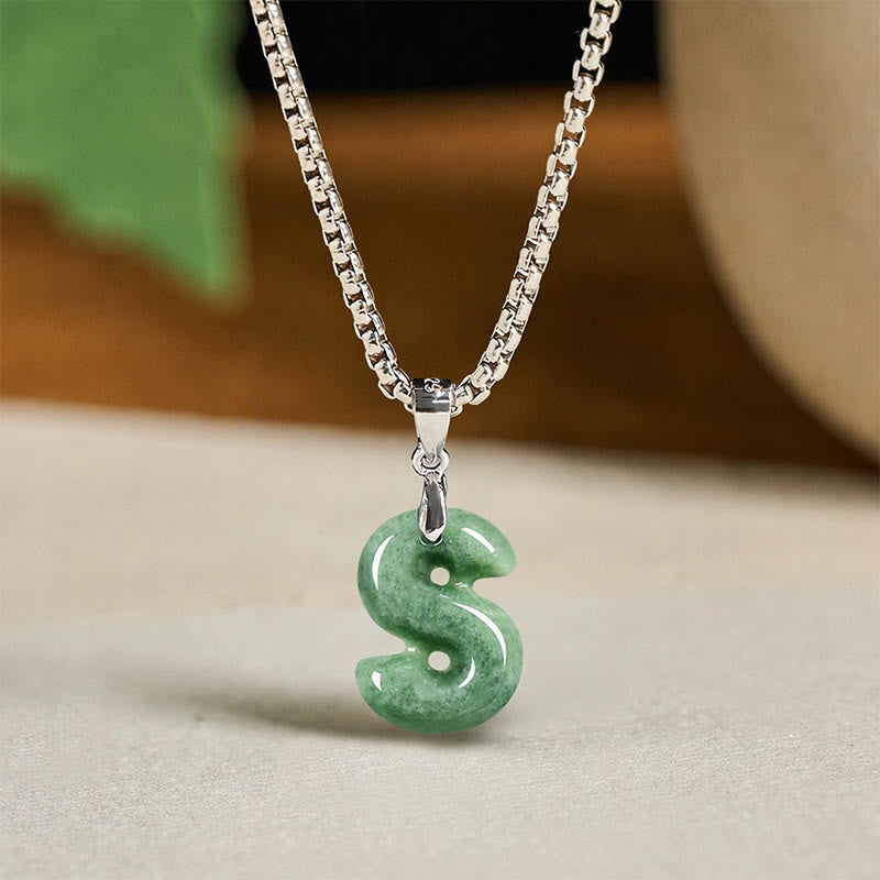 Buddha Stones "May You Find Your Own Meaning" Natural A-Z Letter Jade Titanium Steel Chain Necklace Includes Gift Message Card - image 84
