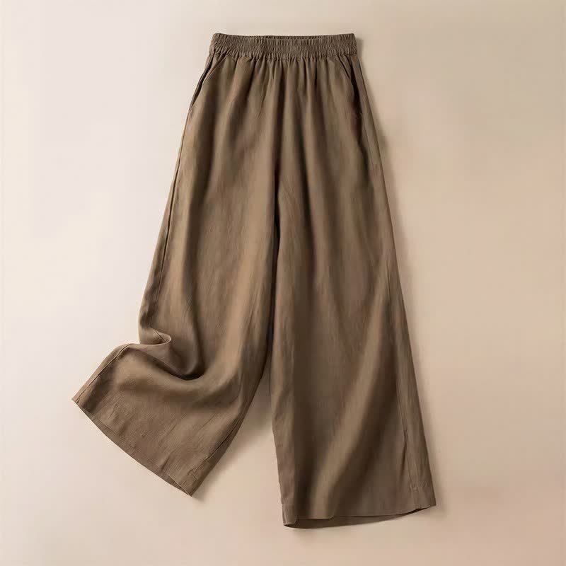 Buddha Stones Casual Solid Color Women's Wide Leg Pants With Pockets - DarkGoldenrod - US12,UK/AU16,EU44 (3XL) - image 0