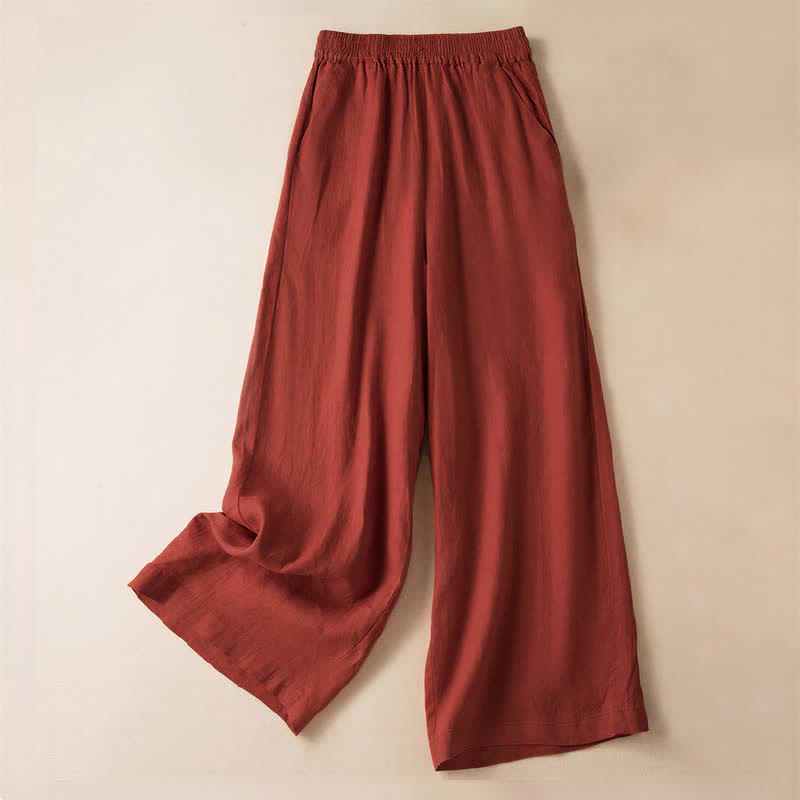 Buddha Stones Casual Solid Color Women's Wide Leg Pants With Pockets - OrangeRed - US12,UK/AU16,EU44 (3XL) - image 4