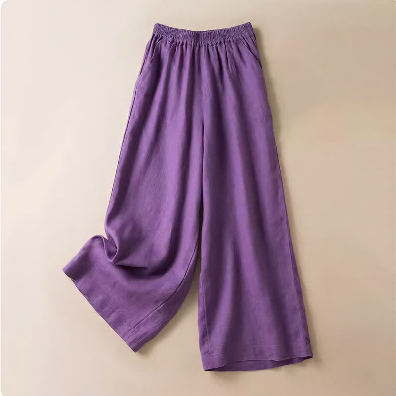 Buddha Stones Casual Solid Color Women's Wide Leg Pants With Pockets - Purple - US12,UK/AU16,EU44 (3XL) - image 7