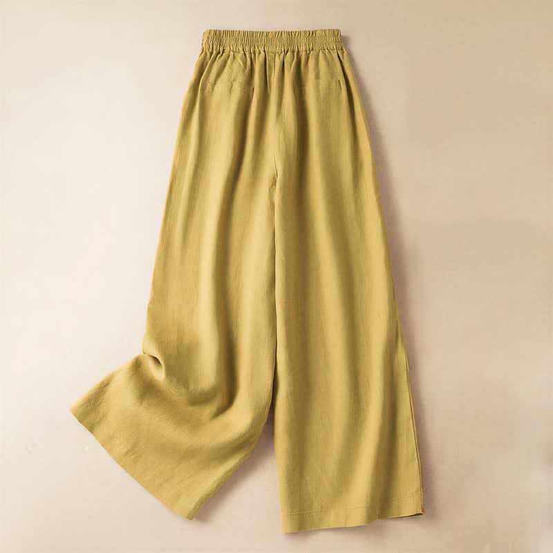 Buddha Stones Casual Solid Color Women's Wide Leg Pants With Pockets - Yellow - US12,UK/AU16,EU44 (3XL) - image 26