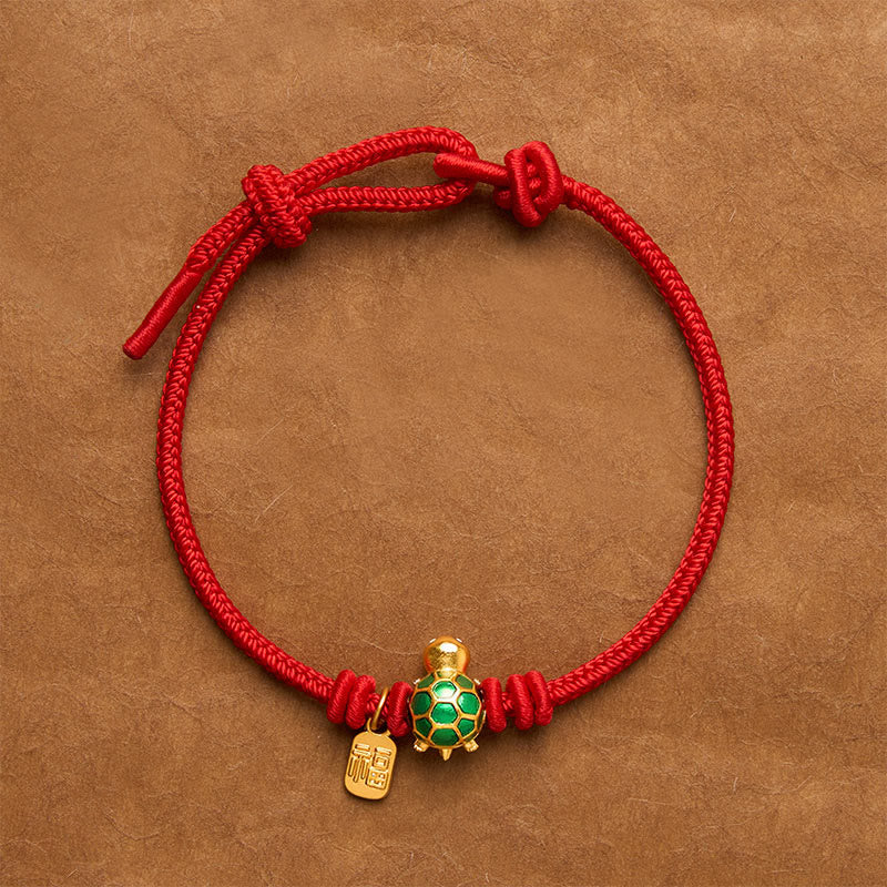 Buddha Stones Fu Character Turtle Red String Fortune Bracelet - Red - 6.7–7.5 in/17–19 cm - Square Fu Character - image 1
