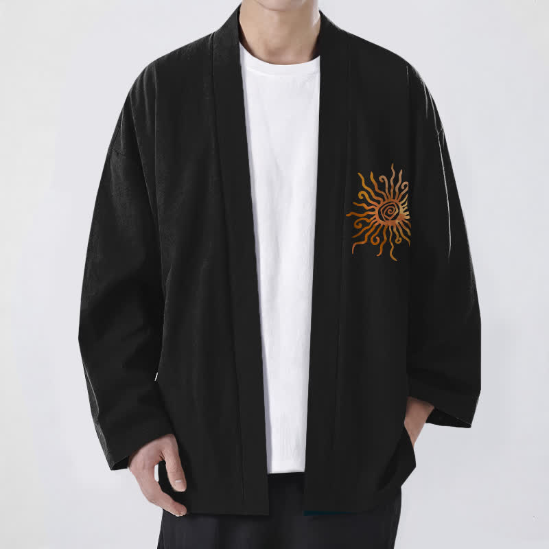 Buddha Stones Cotton Golden Sunburst Pattern Open Front Men's Kimono - Black - US/UK/AU48,EU58 (4XL) - image 0