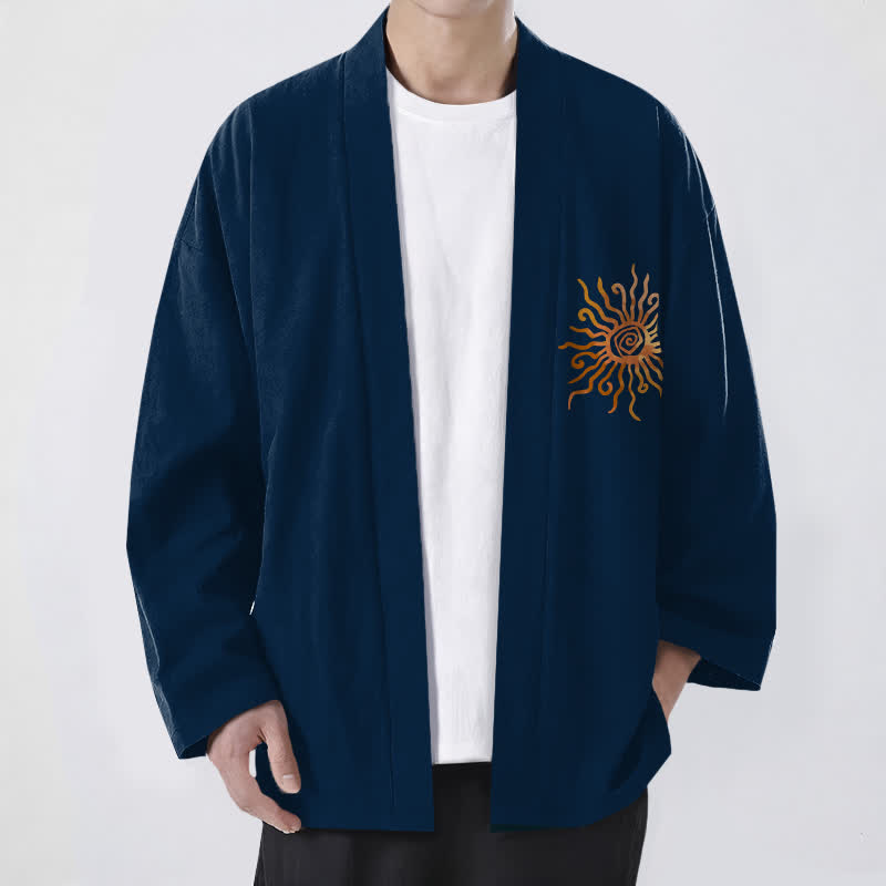 Buddha Stones Cotton Golden Sunburst Pattern Open Front Men's Kimono - Navy - US/UK/AU48,EU58 (4XL) - image 9