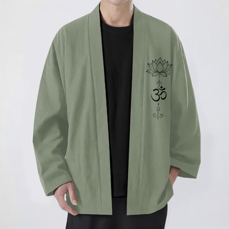 Buddha Stones Cotton Zen Lotus Pattern Open Front Men's Kimono - DarkSeaGreen - US/UK/AU48,EU58 (4XL) - image 6