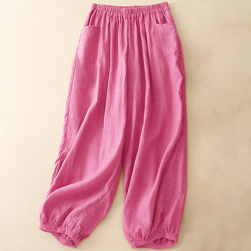 Buddha Stones Summer Commute Pure Color Women's Ankle-Length Pants With Pockets - PaleVioletRed - US8-10,UK/AU12-14,EU40-42 (2XL) - image 0