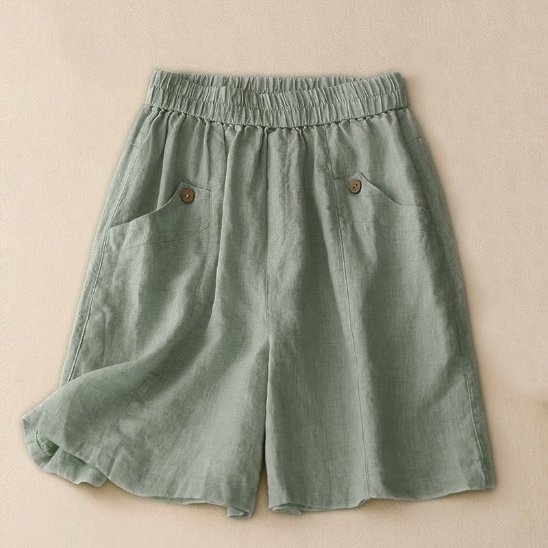 Buddha Stones Summer Casual Buttons Plain Women's Shorts With Pockets - PowderBlue - US8-10,UK/AU12-14,EU40-42 (2XL) - image 0