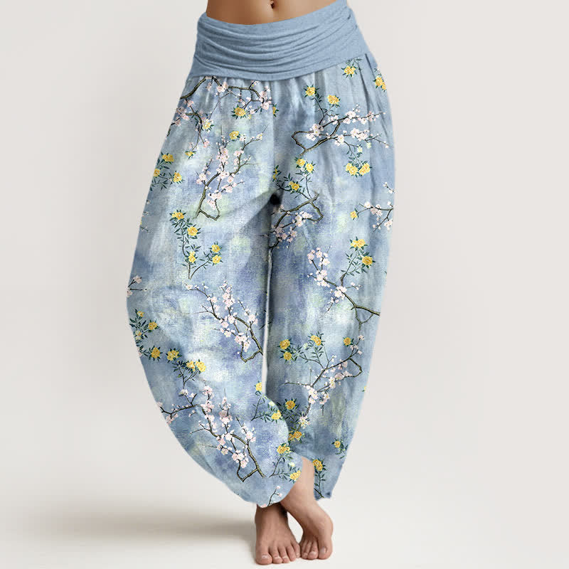 Buddha Stones Cotton Botanical Floral Branch Pattern Women's Elastic Waist Harem Pants - LightBlue - US16,UK/AU20,EU48 (3XL) - image 5