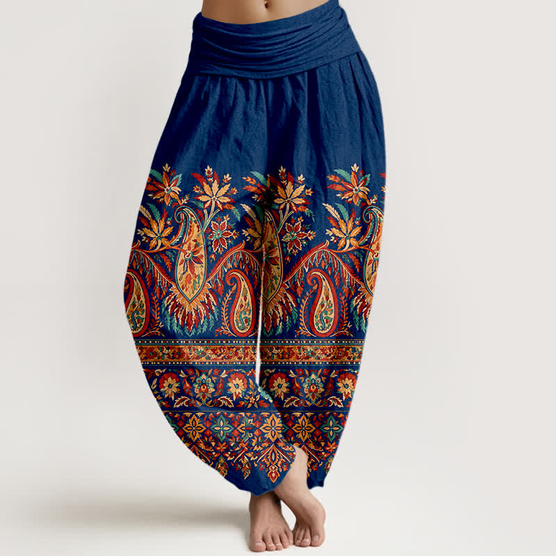 Buddha Stones Cotton Ethnic Paisley Bloom Pattern Women's Elastic Waist Harem Pants - Navy - US16,UK/AU20,EU48 (3XL) - image 8