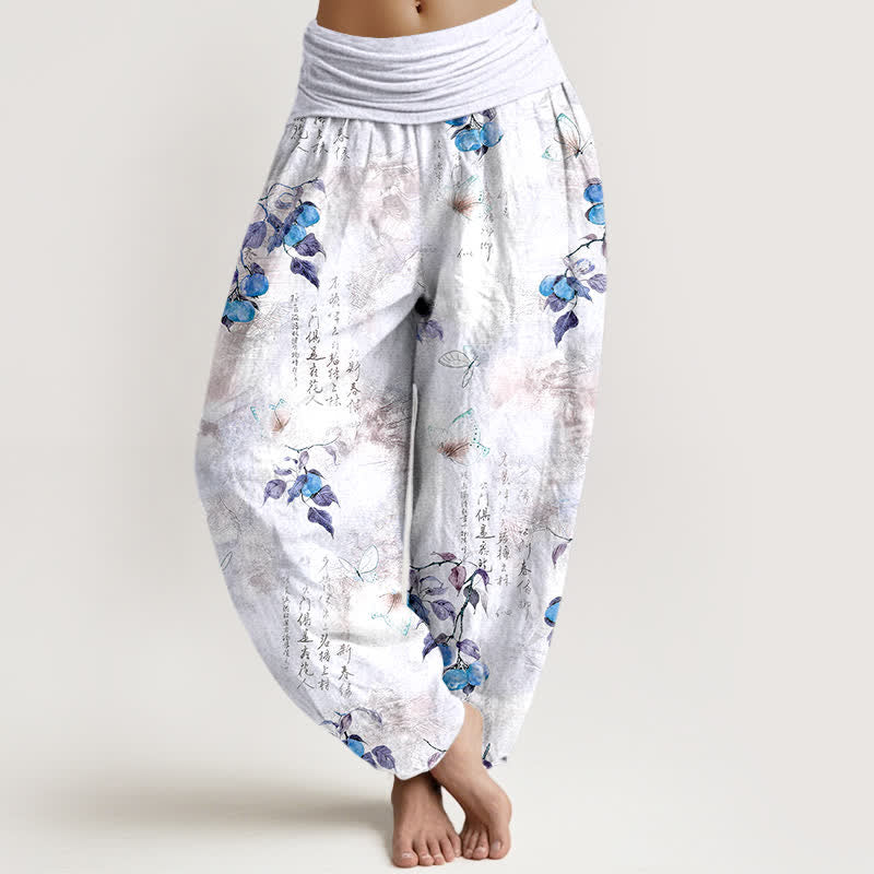 Buddha Stones Cotton Ink Calligraphy Citrus Butterfly Pattern Women's Elastic Waist Harem Pants - Lavender - US16,UK/AU20,EU48 (3XL) - image 5