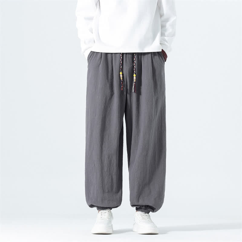 Buddha Stones Spring Summer Casual Minimalist Drawstring Solid Cotton Ankle Pants Men's Tapered Pants With Pockets - DimGray - US/UK/AU46,EU56 (5XL) - image 17
