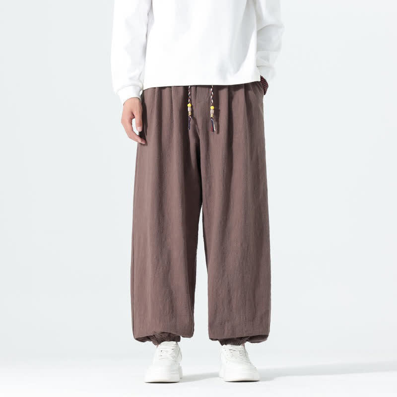 Buddha Stones Spring Summer Casual Minimalist Drawstring Solid Cotton Ankle Pants Men's Tapered Pants With Pockets - Sienna - US/UK/AU46,EU56 (5XL) - image 30