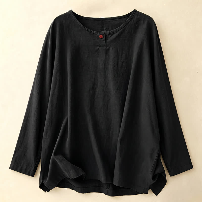Buddha Stones Spring Fall Casual Simple Solid Crew Neck Design Cotton Women's Long Sleeve T-Shirt - Black - US14,UK/AU18,EU46 (2XL) - image 11