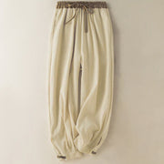 Pantalon harem femme en coton uni avec poches et cordon de serrage Foviel