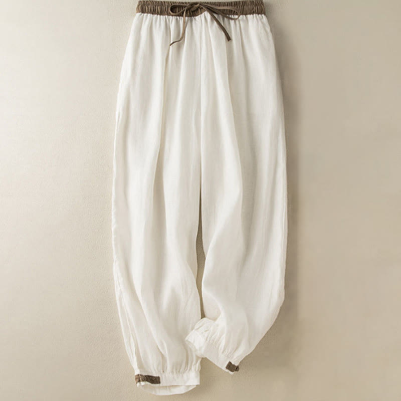 Buddha Stones Plain Cotton Drawstring Women's Harem Pants With Pockets - White - US16,UK/AU20,EU48 (3XL) - image 6
