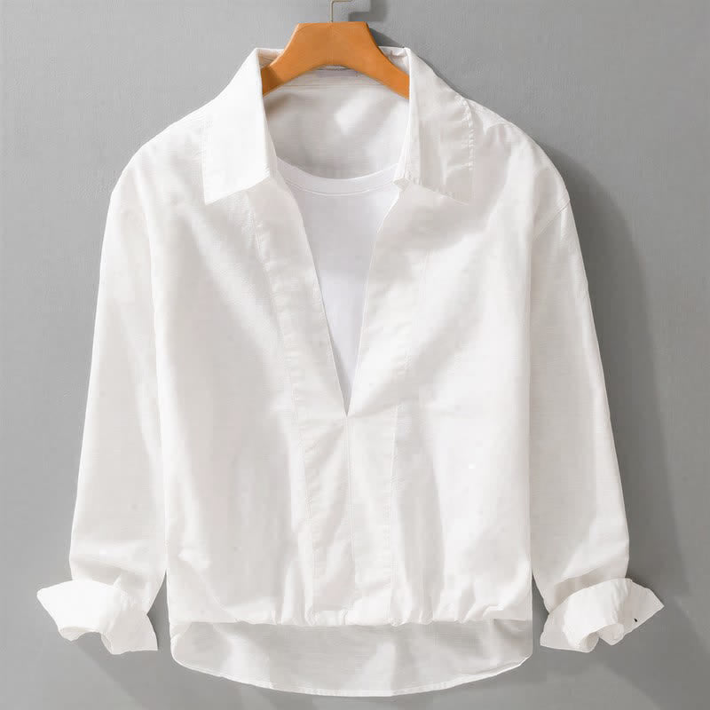 Buddha Stones Fall Casual Minimalist Solid Layered Look Men's Long Sleeve Shirts - White - US/UK/AU42,EU52 (3XL) - image 9