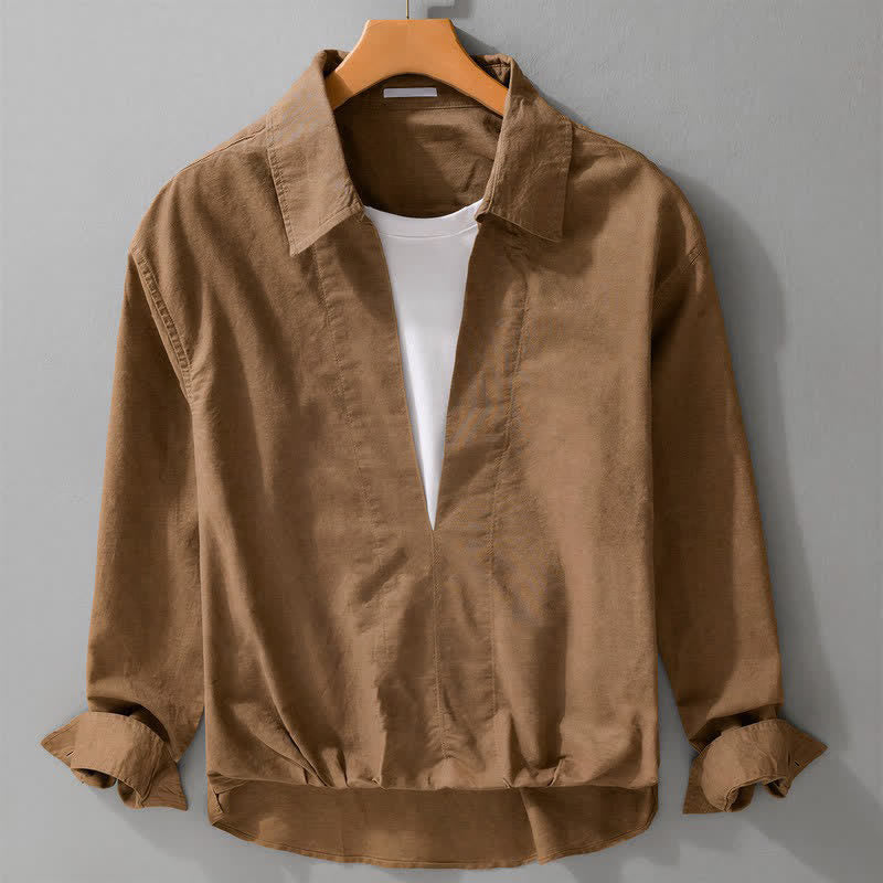 Buddha Stones Fall Casual Minimalist Solid Layered Look Men's Long Sleeve Shirts - Peru - US/UK/AU42,EU52 (3XL) - image 0