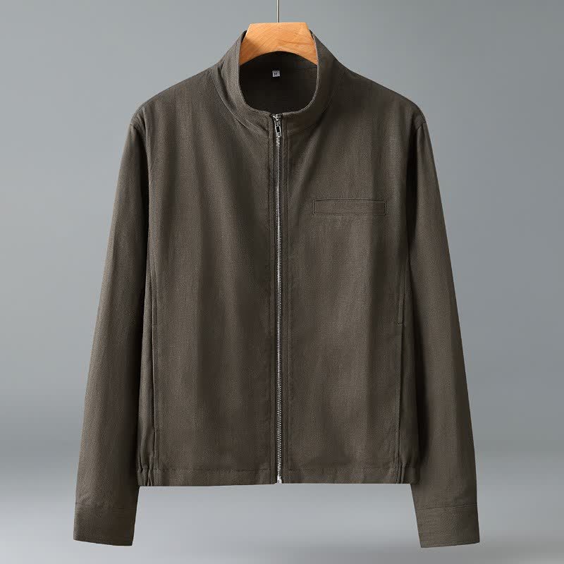 Buddha Stones Fall Minimalist Mandarin Collar Solid Men's Jackets With Pocket - Olive - US/UK/AU42,EU52 (3XL) - image 0