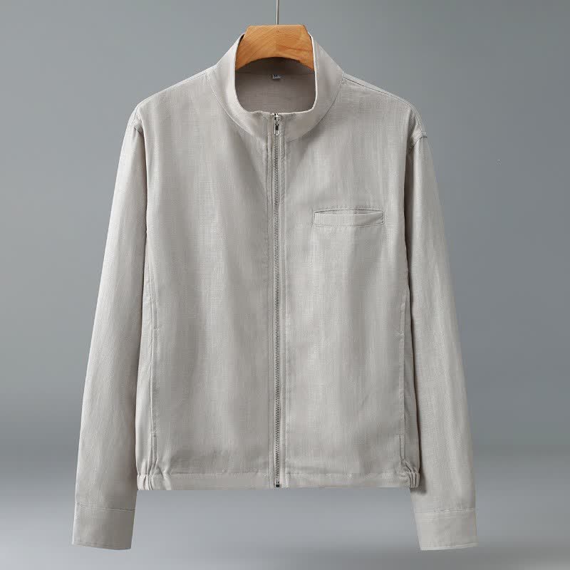 Buddha Stones Fall Minimalist Mandarin Collar Solid Men's Jackets With Pocket - Gainsboro - US/UK/AU42,EU52 (3XL) - image 2
