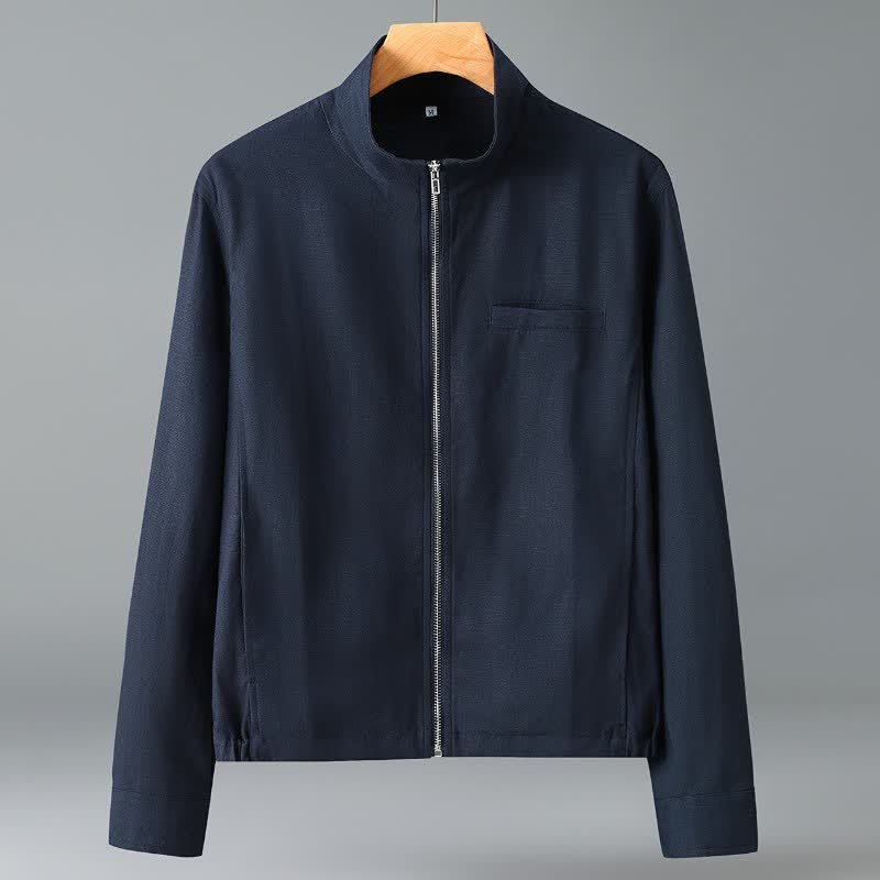 Buddha Stones Fall Minimalist Mandarin Collar Solid Men's Jackets With Pocket - Navy - US/UK/AU42,EU52 (3XL) - image 1