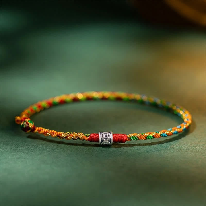 Buddha Stones 925 Sterling Silver Hand-Woven Multicolor Red String Faith Bracelet - Green Color Scheme - 7.5–7.9 in (19–20 cm) - image 0