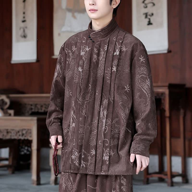 Buddha Stones Fall Winter Casual Tang Style Mandarin Collar Abstract Men's Jackets - image 2