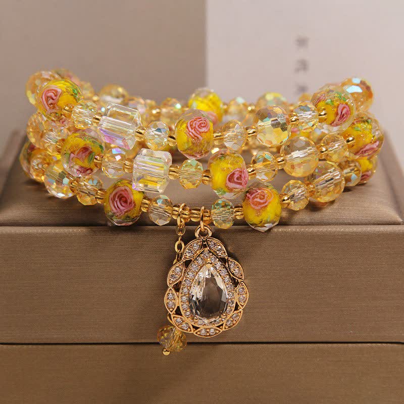 Buddha Stones Golden Liuli Glass Rose Garden Teardrop Energy Triple Wrap Bracelet - Yellow(Wrist Circumference: 5.9-6.3 in / 15-16cm) - image 9