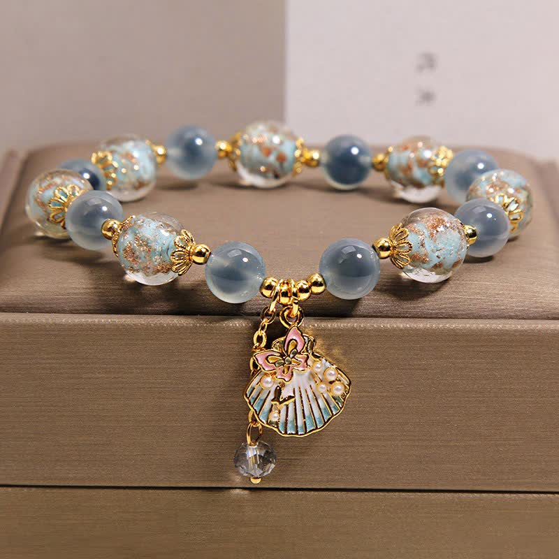 Buddha Stones Candy Agate Liuli Glass Bead Love Shell Butterfly Charm Bracelet - Blue Candy Agate(Wrist Circumference: 5.9-6.3 in / 15-16cm) - image 0