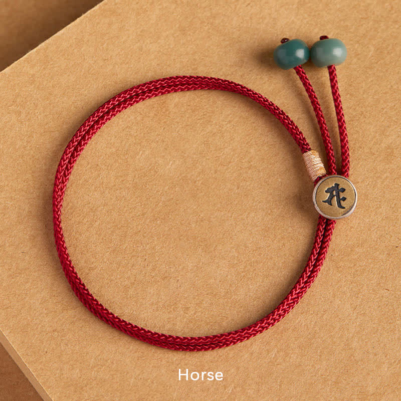 Buddha Stones 925 Sterling Silver Handmade Cyan Bodhi Seed Protection Braided Red String Bracelet - Horse(Wrist Circumference 14-18cm) - image 12