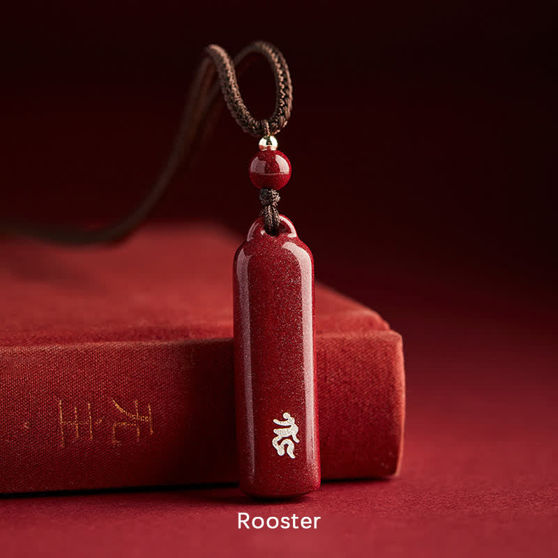 Buddha Stones Chinese Zodiac Cinnabar Amulet Protection String Necklace Pendant - Brown - Rooster - image 15